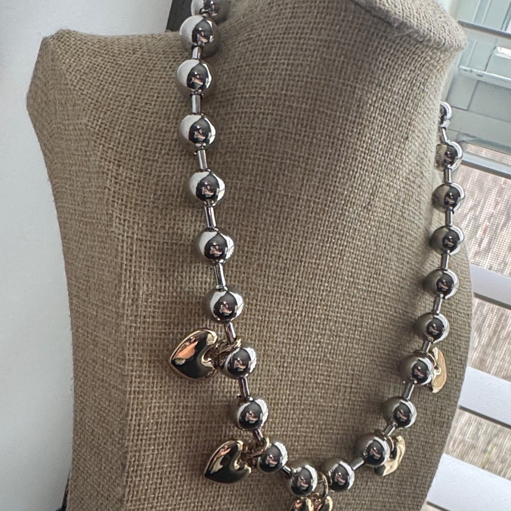 Silver and Gold Heart Charm Necklace - Picture 3 of 6